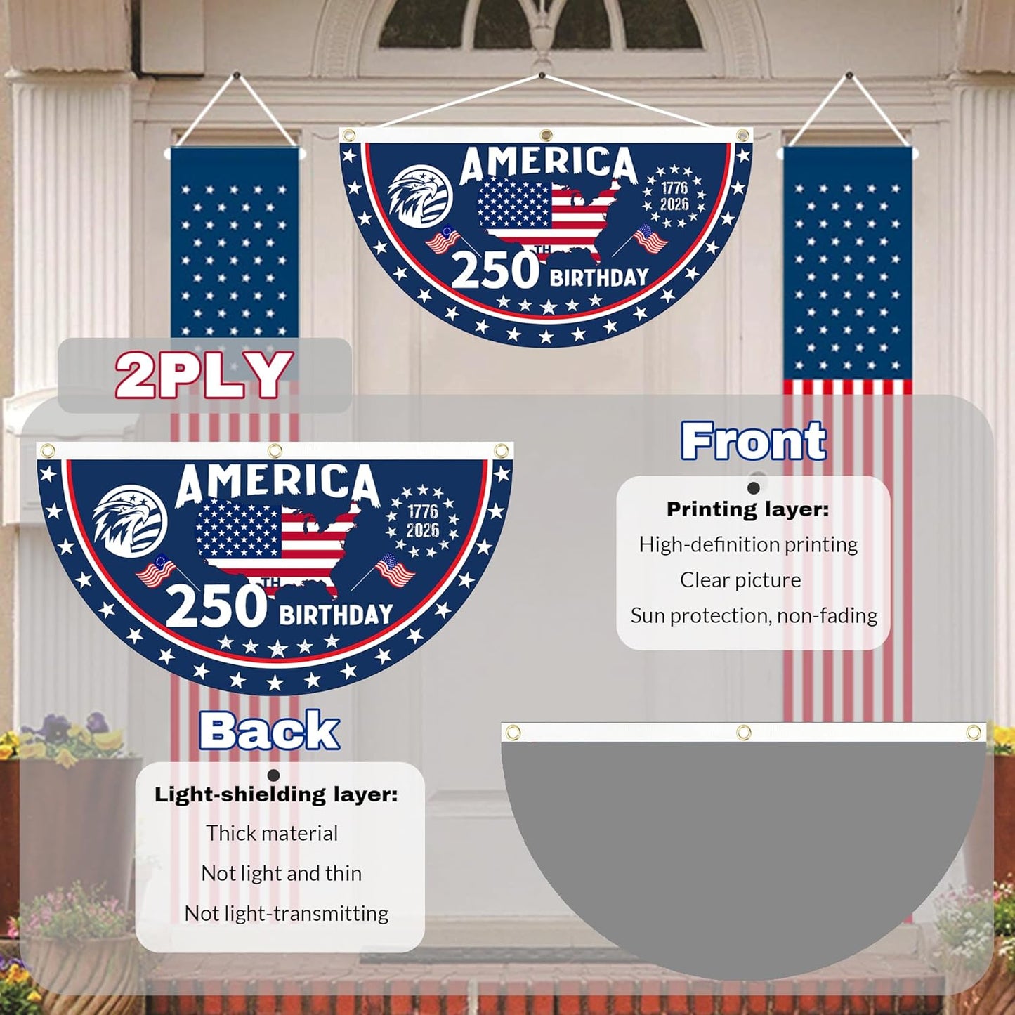 Happy 250 Years Birthday USA Flag | America Anniversary Flag | Patriotic 4th of July Flag | Independence Day House Flag Garden Flag