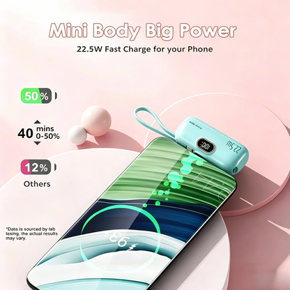 5000mAh Mini Power Bank | 22.5W Fast Charge, Built-in Cable, Pocket-Sized for iPhone & Android-RH