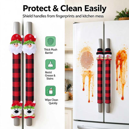 Plush Christmas Refrigerator Door Handle Covers - Red and Black Plaid Wraps🎄