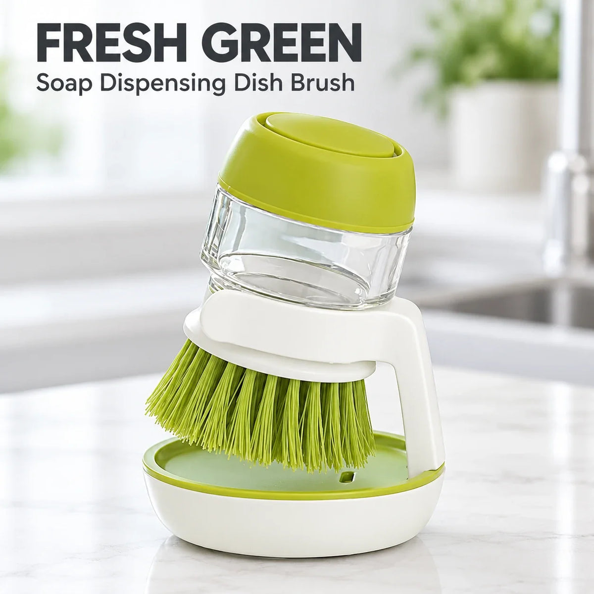 Soap Dispensing Dish Brush with Stand 🫧 Press. Scrub. Done.