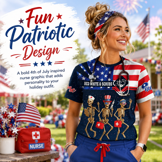 🇺🇸Funny Nurse Skeleton 4th of July Shirt – Patriotic Scrub Life Tee for RN CNA LPN