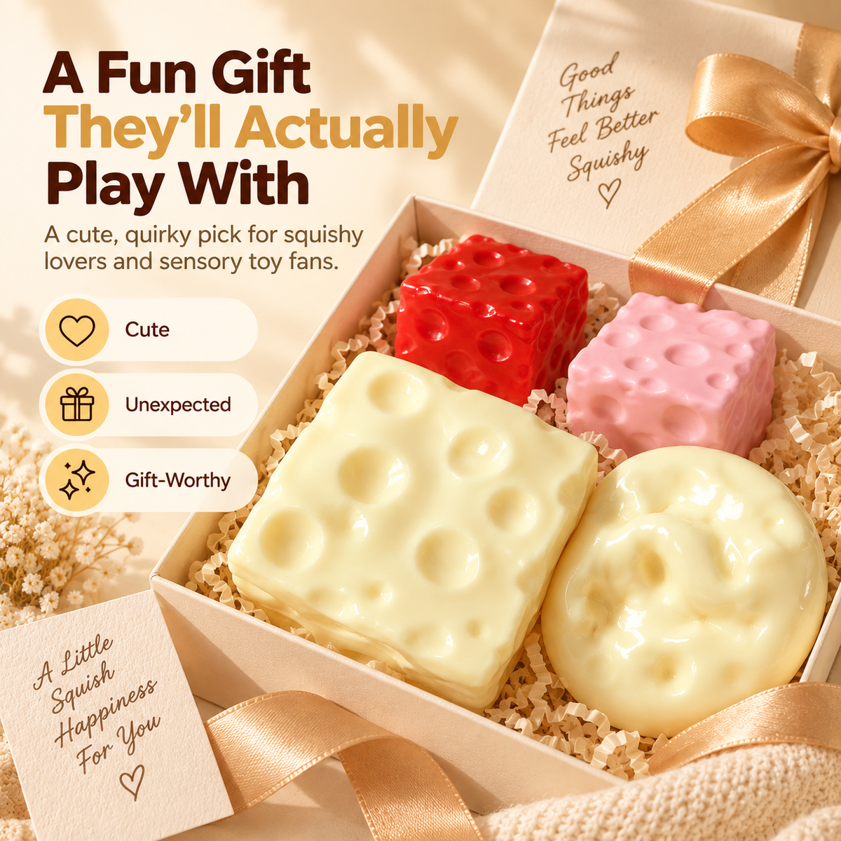 🧀 Giant Moldable Cheese Squishy – Soft & Satisfying Sensory Fidget Toy