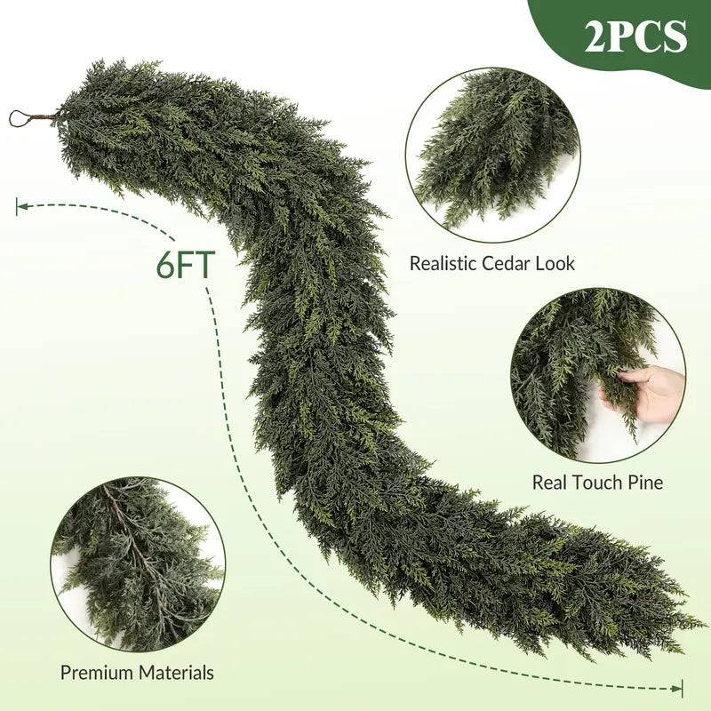 6FT PE Material Real Touch Classic Evergreen Artificial Cedar Garland