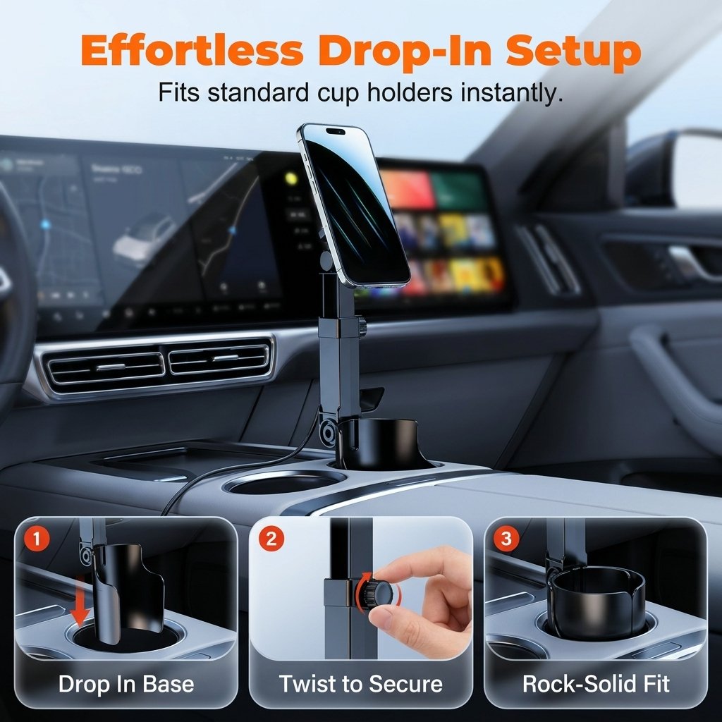 🚗📱 Car Cup Holder Phone Mount – 🔄 360° Adjustable, Strong N52 Magnet, One-Handed Operation, Fits All Phones, Stable Magnetic & Clamp Models for Safe Driving 🛡️🚘✨