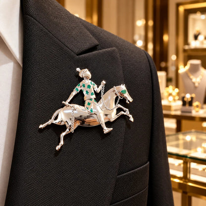 🎉✨ Handmade 925 Sterling Silver Equestrian Brooch – 2-in-1 Suit Pocket Accessory🐎🕴️