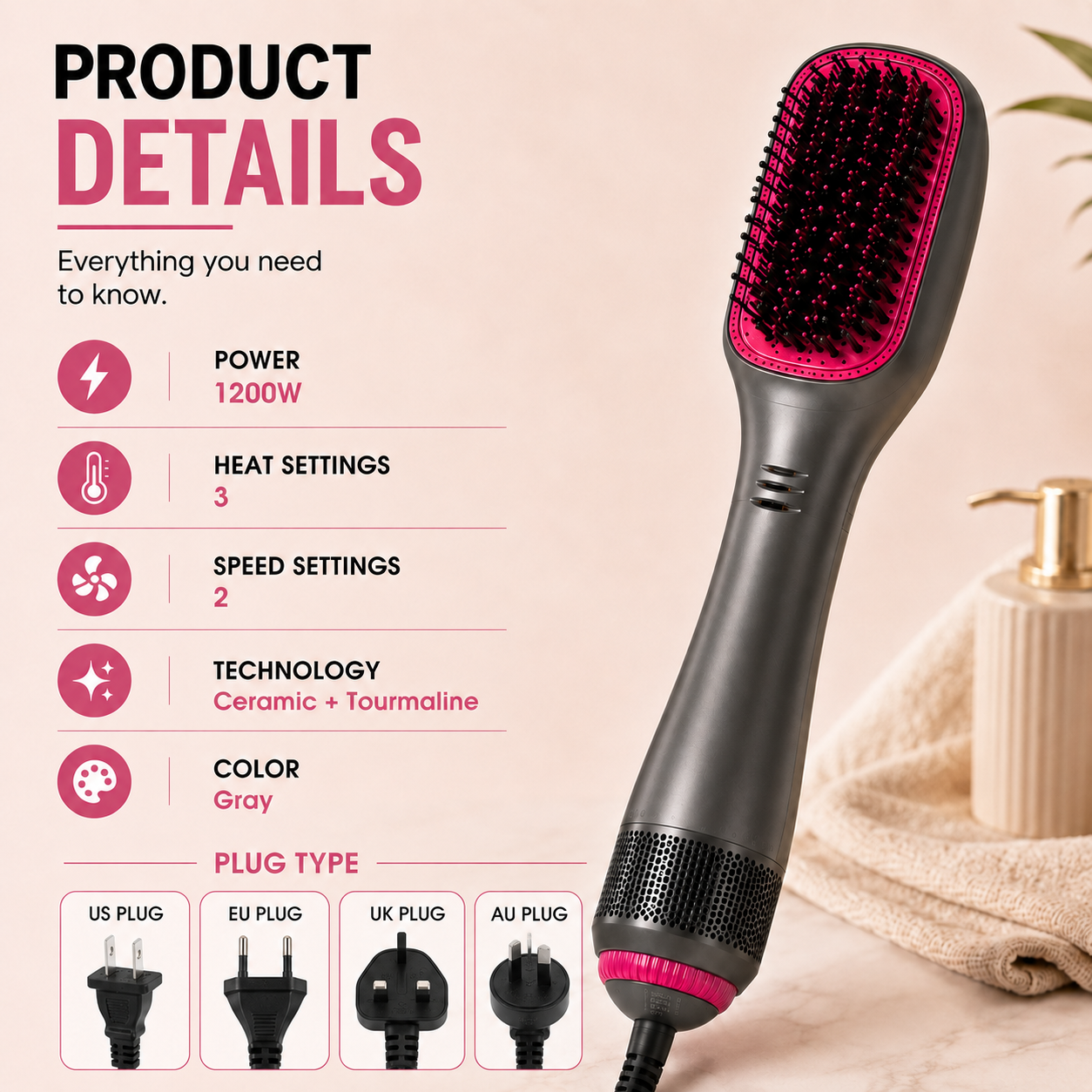 One-Step Hair Dryer and Styler All-in-One Brush for Smooth Hair