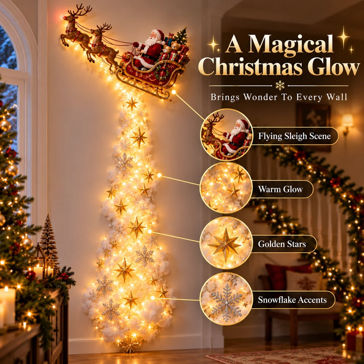 🎄 Christmas Magic LED Train Wall Light | Santa Holiday Wall Decoration