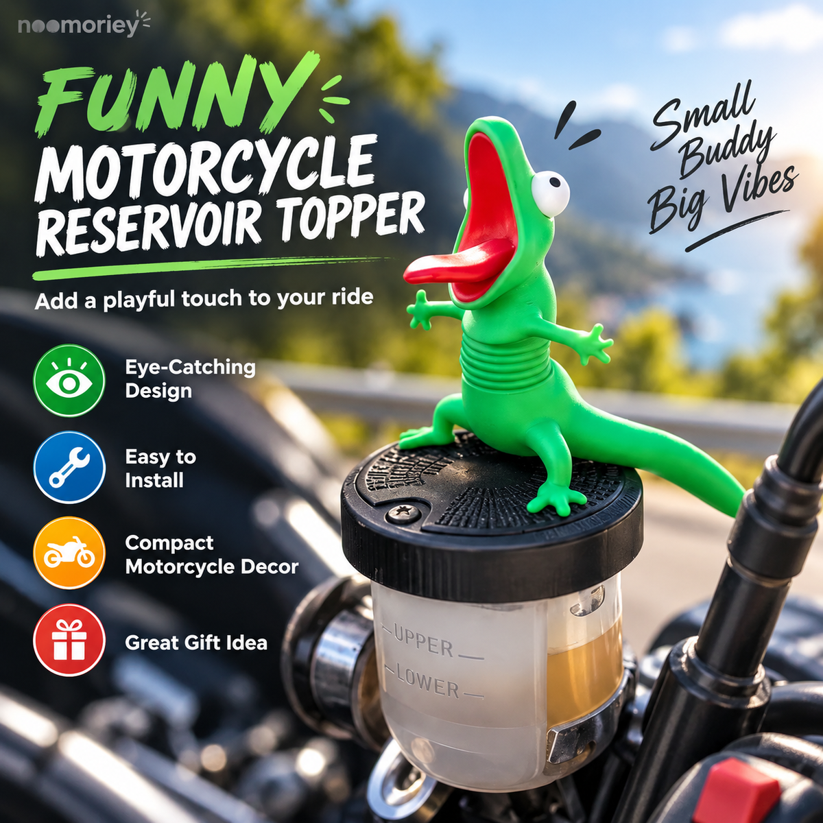 🦎 Funny Green Gecko Figurine – Playful Motorcycle & Desktop Decor