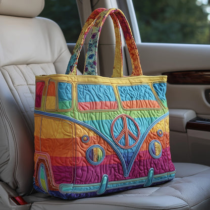 Retro Hippie Van Quilted Tote – Boho Style Meets Everyday Function 🌈🌸