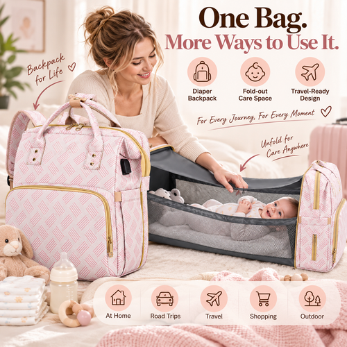 👶2-in-1 Baby Diaper Bag Backpack – Fold-Out Care Space & Large Storage