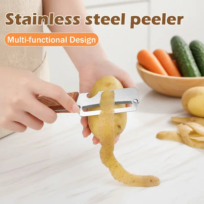 Stainless Steel Sharp Peeler with Wooden Non-Slip Ergonomic Handle