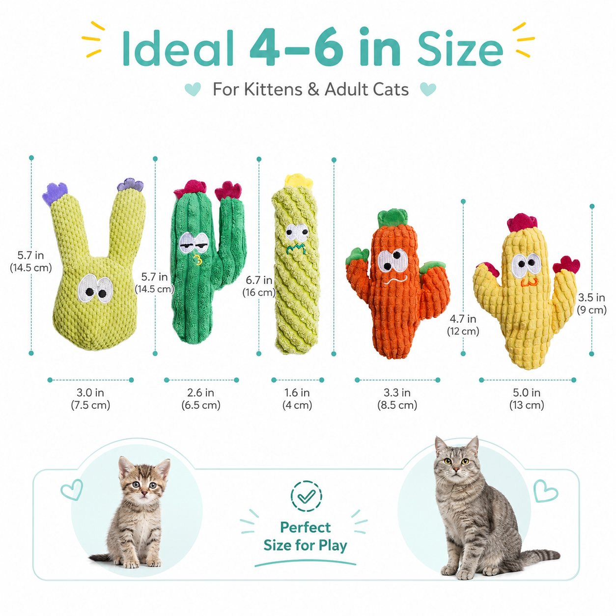 🌵 5 Pack Organic Catnip Cactus Cat Toys | Soft Plush Chew Toys for Indoor Kittens & Adult Cats! 🐱