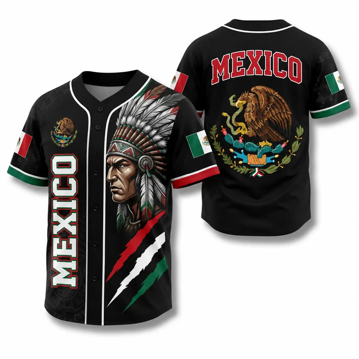 Mexican Flag Eagle Aztec Warrior Jersey - Vintage Style Sports Shirt
