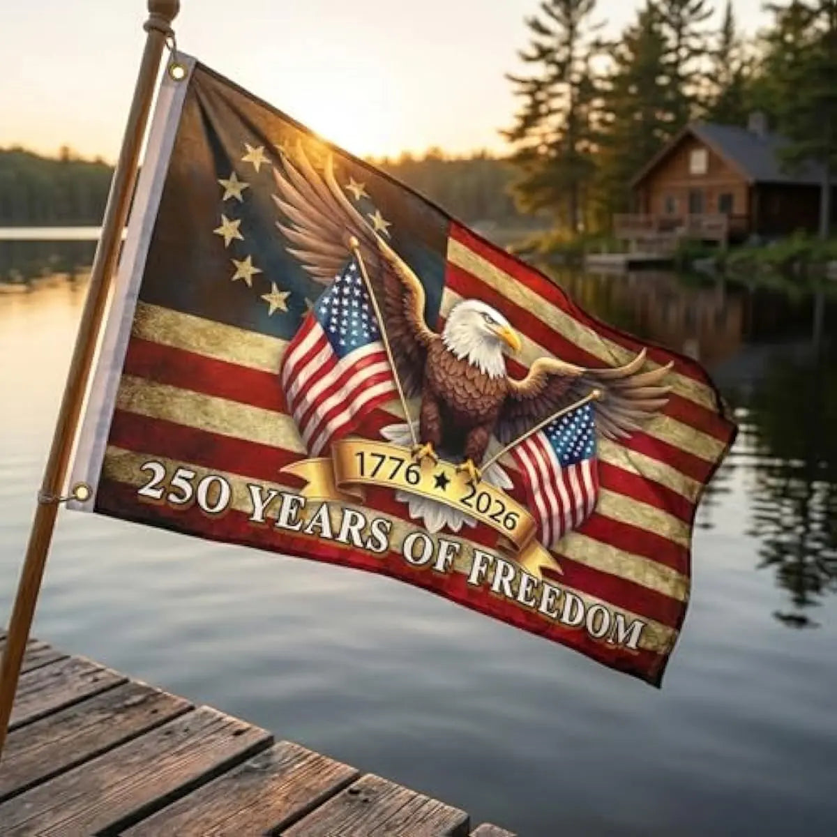 Double-sided 250th Anniversary American Flag , 1776-2026 USA 250 Years of Freedom Flag, Made from 100% Polyester with Brass Grommets Fade Resistant, Indoor Outdoor Patriotic Eagle 4th of July Decoration