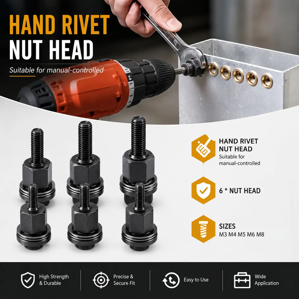 Head Rivet Nut Tool M3-M8 Carbon Steel Kit