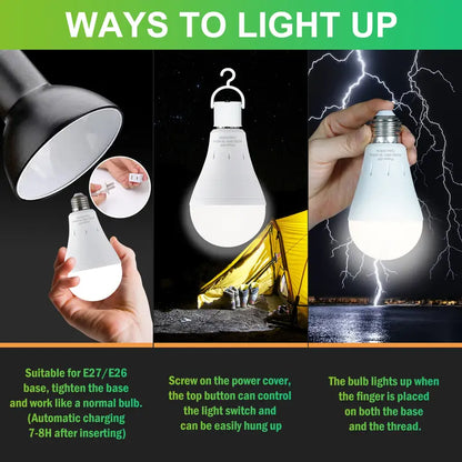 Rechargeable Emergency Light Bulbs Battery Powered LED Light Bulb 6400K Daylight E26 120 Volt 9W 60W Equivalent with 1200mAh