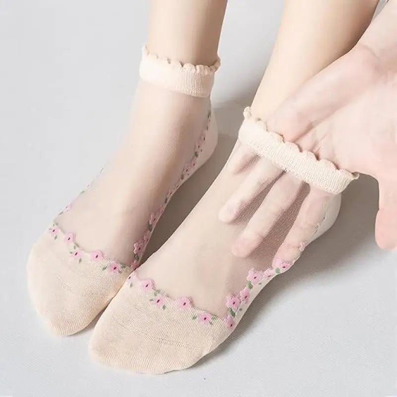 7 Pairs Womens Sheer Floral Mesh Ankle Socks – Thin Transparent Ruffle Socks for Summer, Breathable Lace Sock Set for Women & Girls