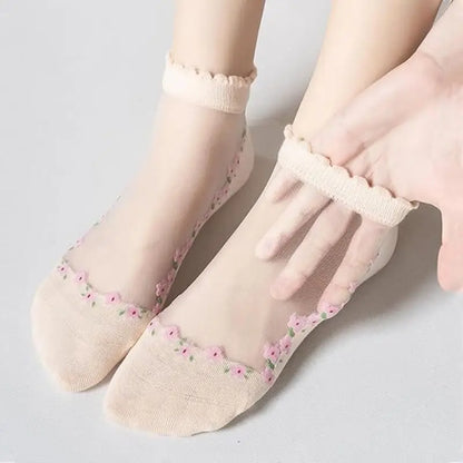 7 Pairs Womens Sheer Floral Mesh Ankle Socks – Thin Transparent Ruffle Socks for Summer, Breathable Lace Sock Set for Women & Girls