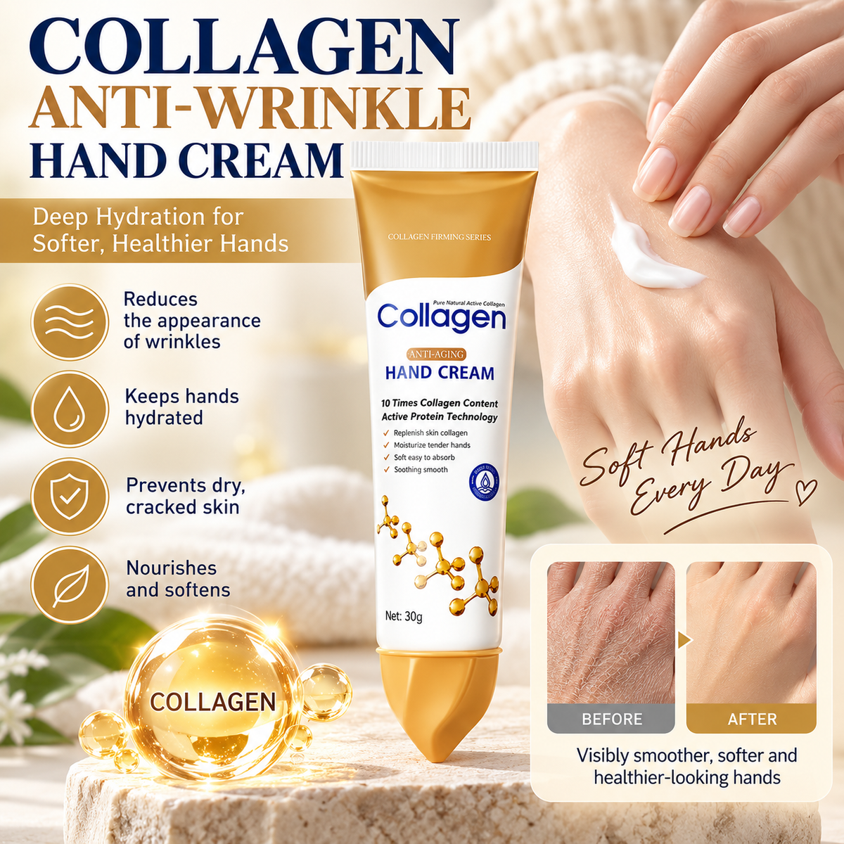 🧴Collagen Anti-Wrinkle Hand Cream – Daily Hydrating Repair for Dry, Cracked Hands & Heels