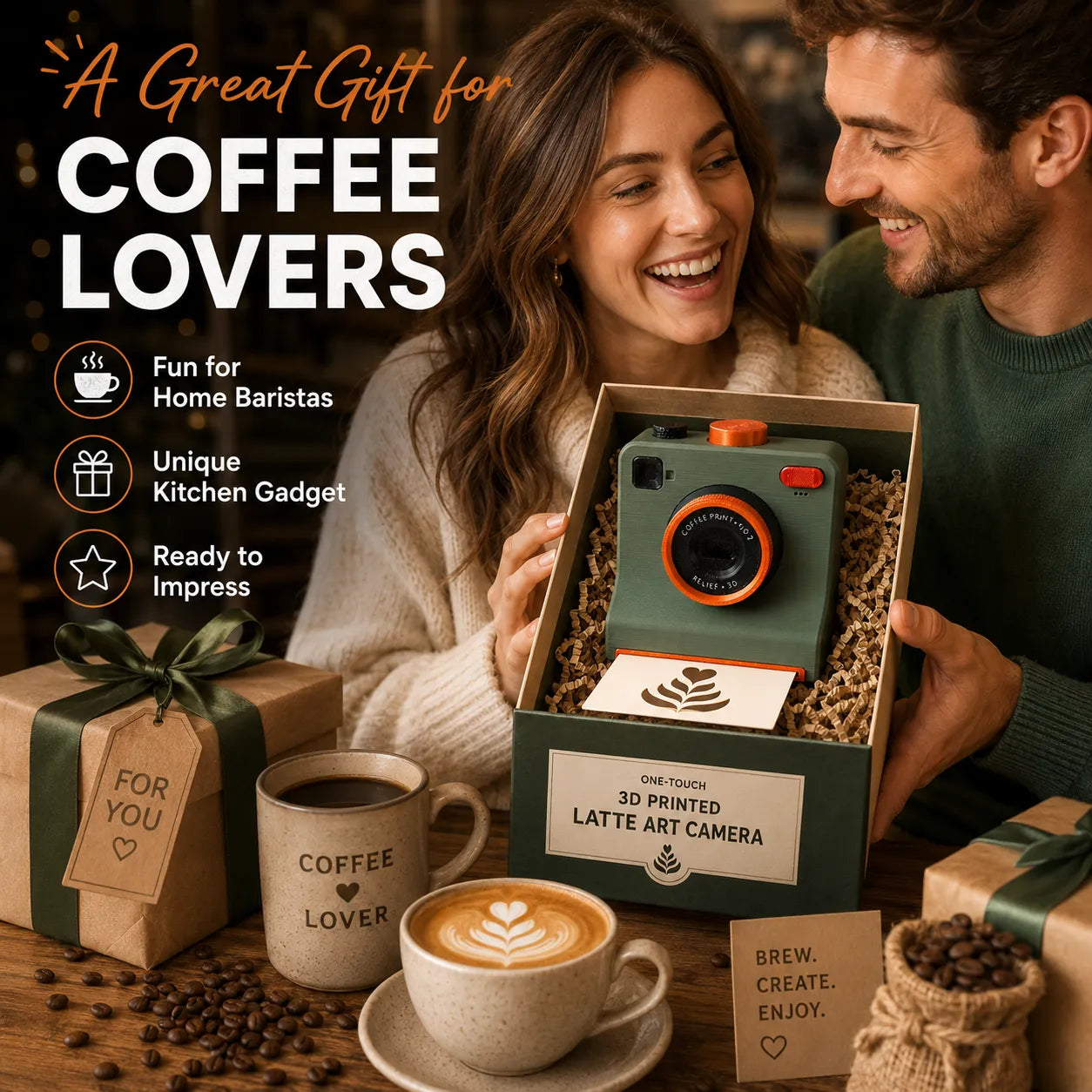 ☕📸 One-Touch Latte Art Camera – 3D Coffee Stencil Printer Kit for Custom Drink Designs ✨