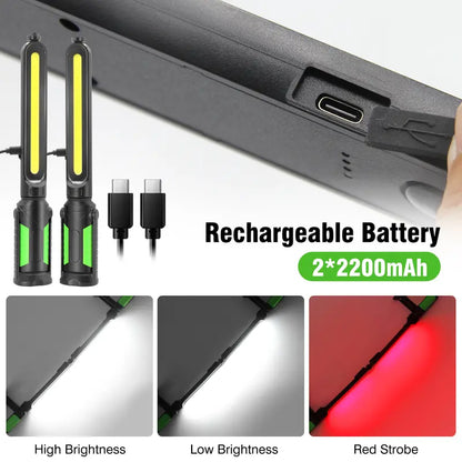 🚗💡Rechargeable 2400LM USB Work Light Bar for Mechanics, 4400mAh Battery, Hooks & Magnetic Attachment