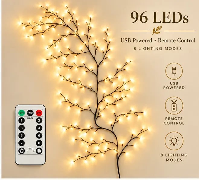 ✨ Flexible LED Branch Lights | Remote-Controlled Holiday Wall Decor