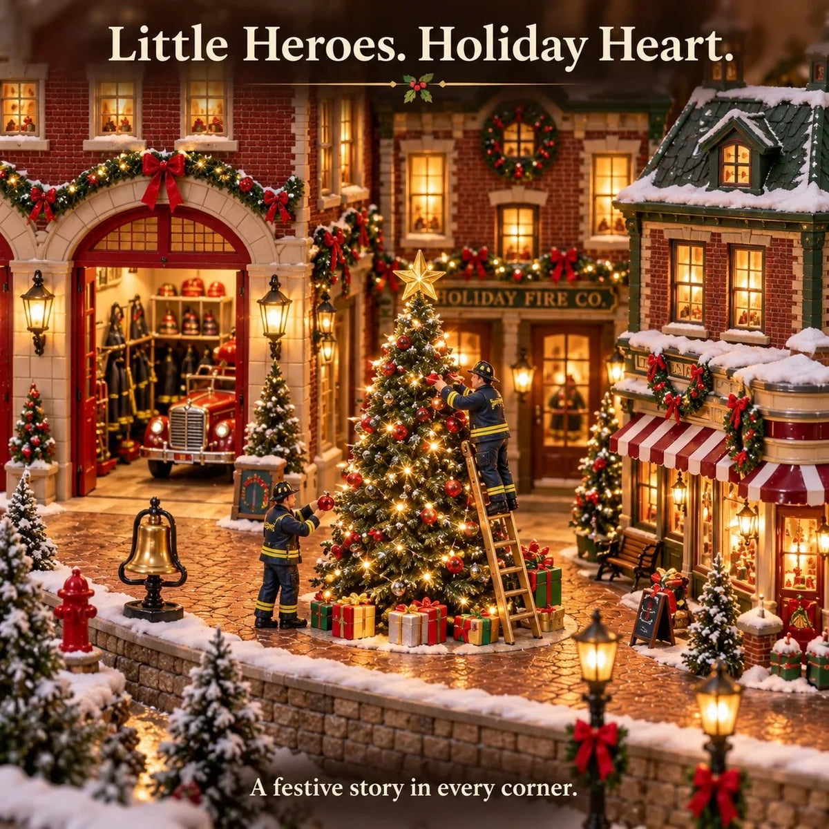 💥🏆Christmas Fire Rescue Village 🚒🎄 – Lighted Holiday Scene Featuring Festive Firefighters 🚒✨