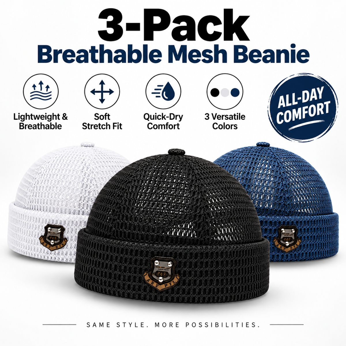 🧢 50% OFF 3-Pack Unisex Lightweight Mesh Beanies – Breathable Summer Skull Caps