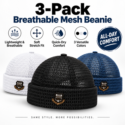 🧢 50% OFF 3-Pack Unisex Lightweight Mesh Beanies – Breathable Summer Skull Caps