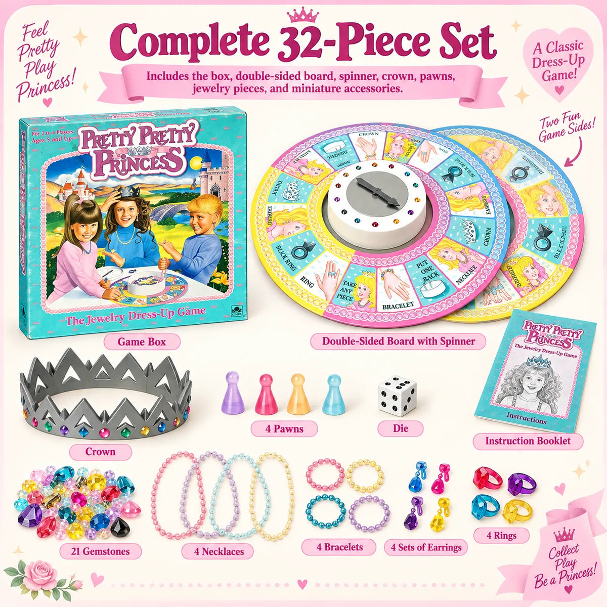 Nostalgic Mini Pretty Pretty Princess Game - 90s Classic Jewelry Dress-Up Board Game