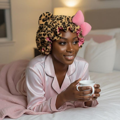 🔥Buy 2 Save 10%🎀Leopard Print & Pink Teddy Bonnet✨