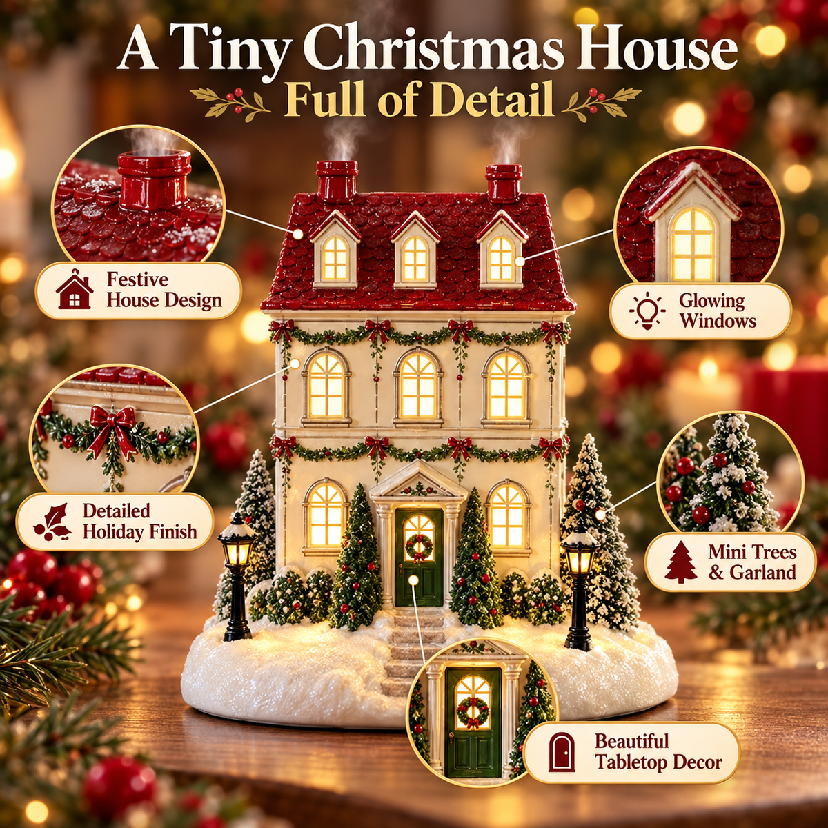 🎄 Lighted Christmas House Diffuser – Cozy Holiday Cottage with Gentle Mist ✨