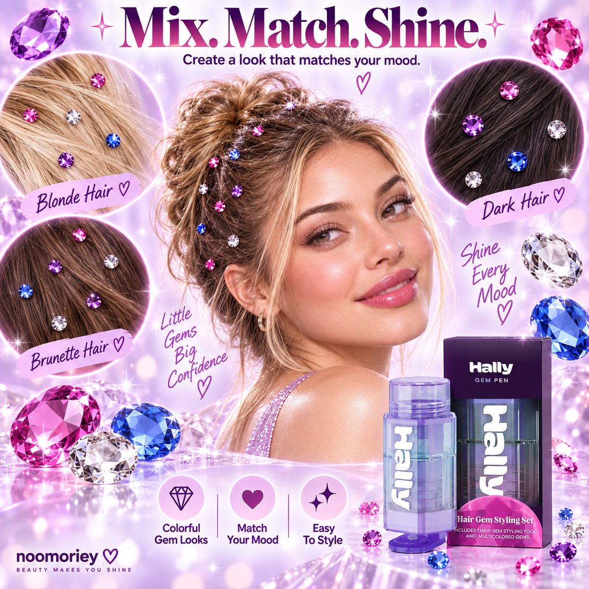 ✨ Instant Sparkle Hair Gem Styling Set – Easy Multicolor Hair Gems for Parties, Festivals & Everyday Looks