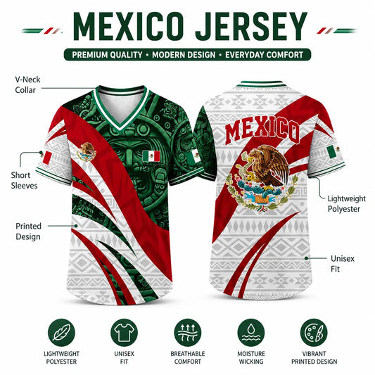 Mexico-Inspired Unisex V-Neck Mesh Jersey Shirt for Summer