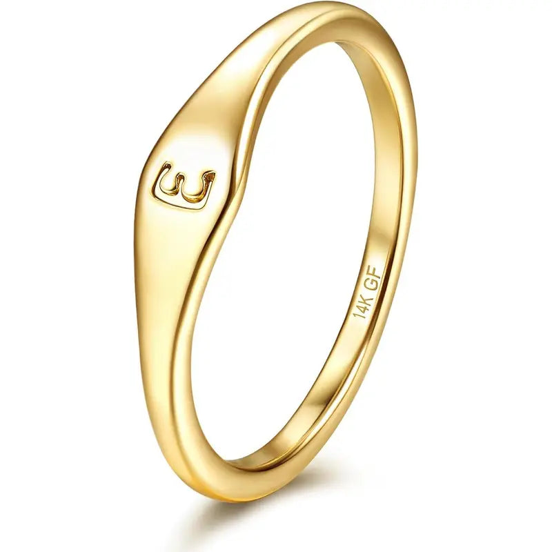 14 Karat Plated Gold Filled Initial Band Dainty Stacking Rings