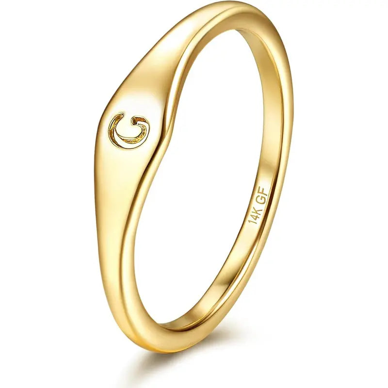 14 Karat Plated Gold Filled Initial Band Dainty Stacking Rings