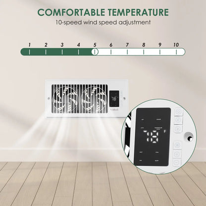 Smart Register Vent Fan with Heating & Cooling Modes, Quiet 18DB Floor Vent Booster Fan with Remote Control, Built-in Ionizer Digital Temperature Display for Home HVAC Vents