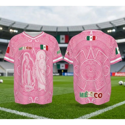 Men's Light Pink Virgencita & San Juditas Mexico 2026 Soccer Jersey, Mens Clothing, 2026 Soccer Fan Shirt, Casual Mexican Culture Sports Jersey, Mexico 2026 Jersey