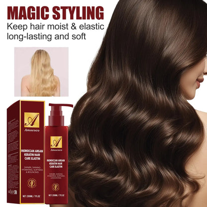 Moroccan Argan Keratin Hair Care Elastin 200ml - Deep Moisturizing & Shaping Formula for Curly Hair, Prevents Frizz, Repairs Dryness