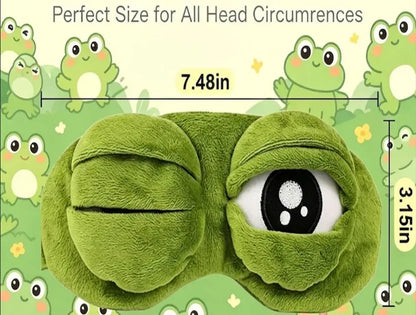 Cute Shiny Frog Plush Sleep Mask, soft cotton lining, lightweight light blocking, ideal for travel nap & rest.