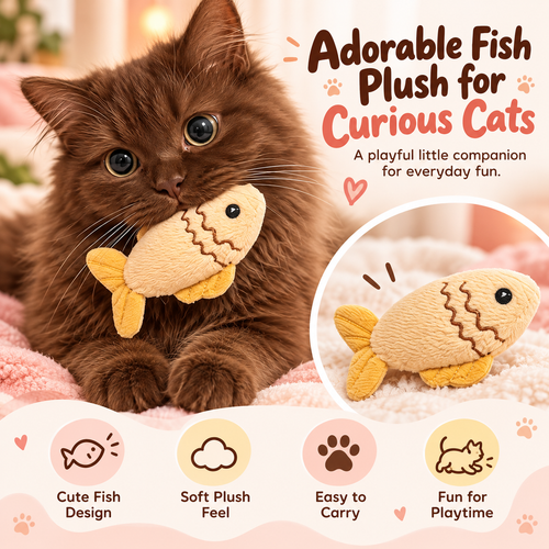 🐱🐟 Adorable Fish Plush Cat Toy – Soft & Cute Interactive Toy for Indoor Playtime 💕