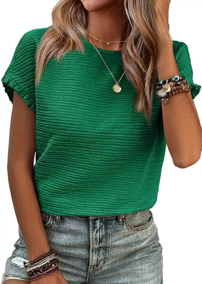 BUY 2 FREE SHIPPING🌟Women’s Textured Ruffle Tee – Casual Summer Top