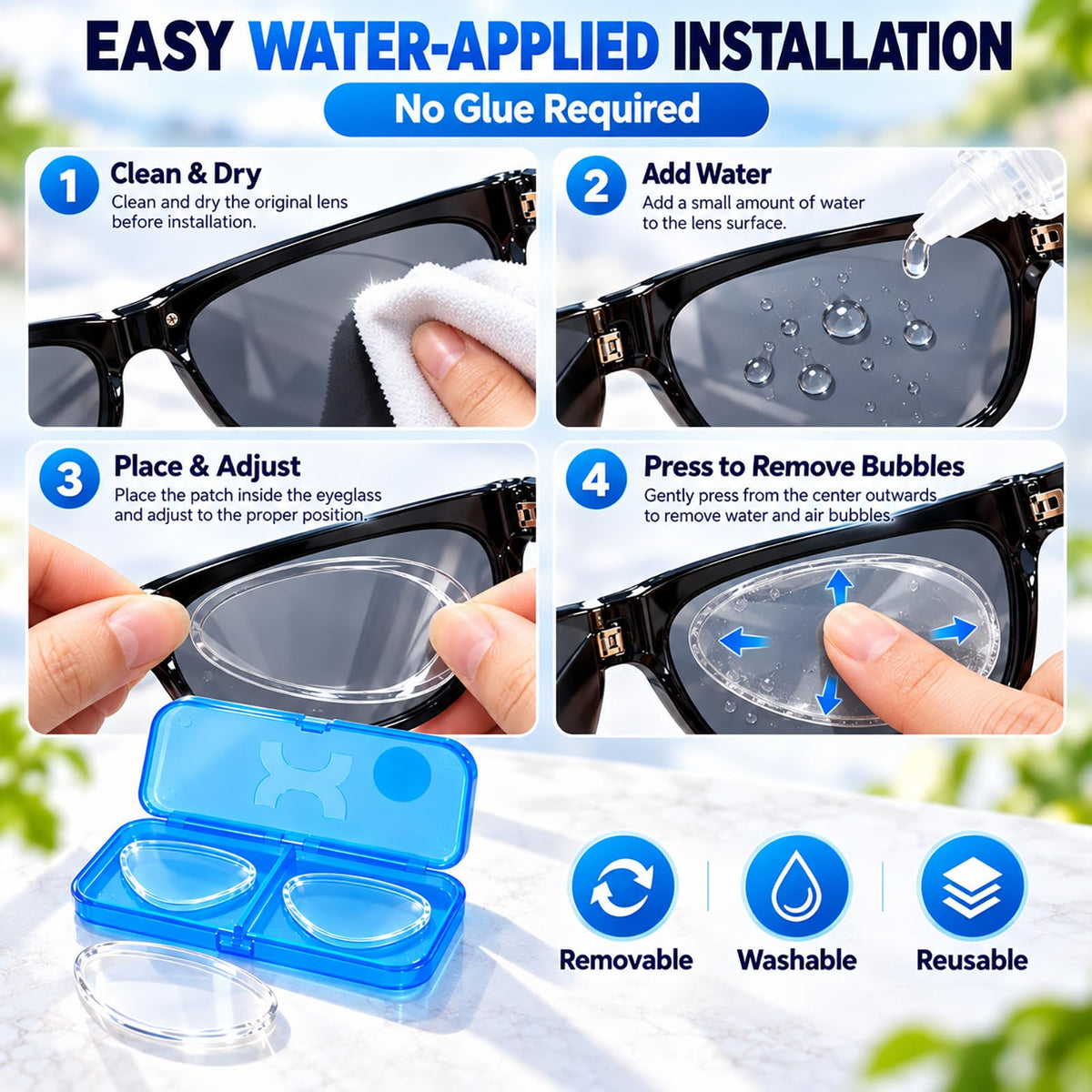 👓 Stick-On Vision Lenses – Reusable No-Glue SPH Inserts for Glasses