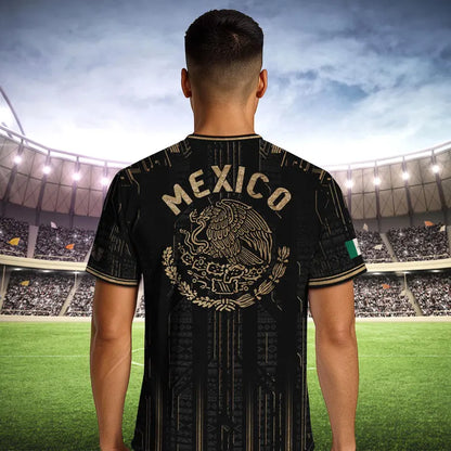 Mexico Soccer Jersey Black Aztec Warrior Gold Feather Design