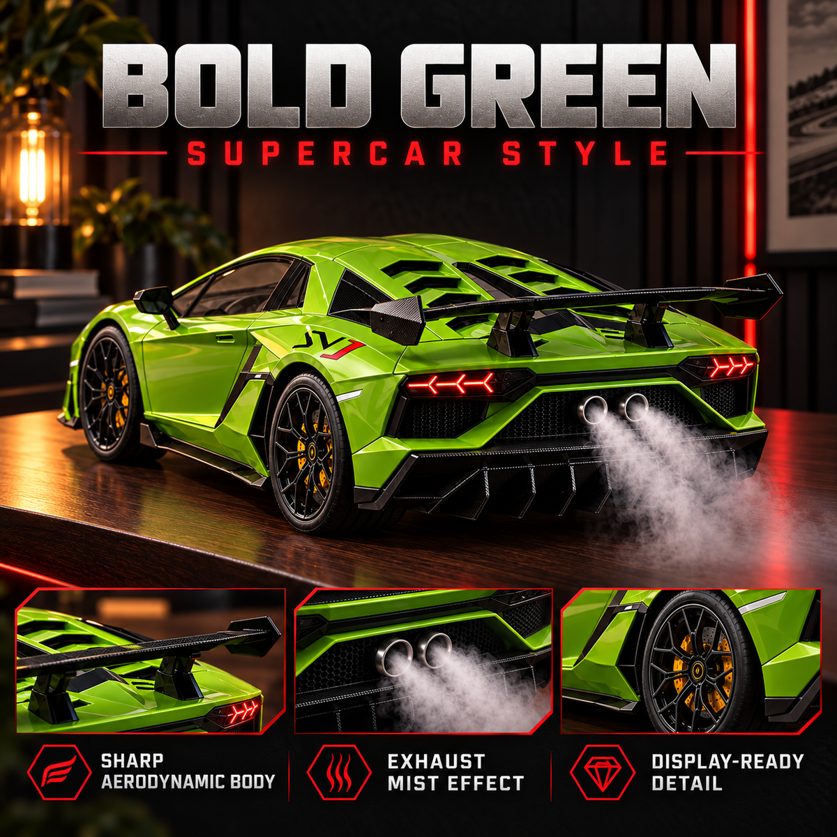 🏎️💨 Track-Inspired Sports Car Display Model – Exhaust Mist Effect Collector Decor!!!