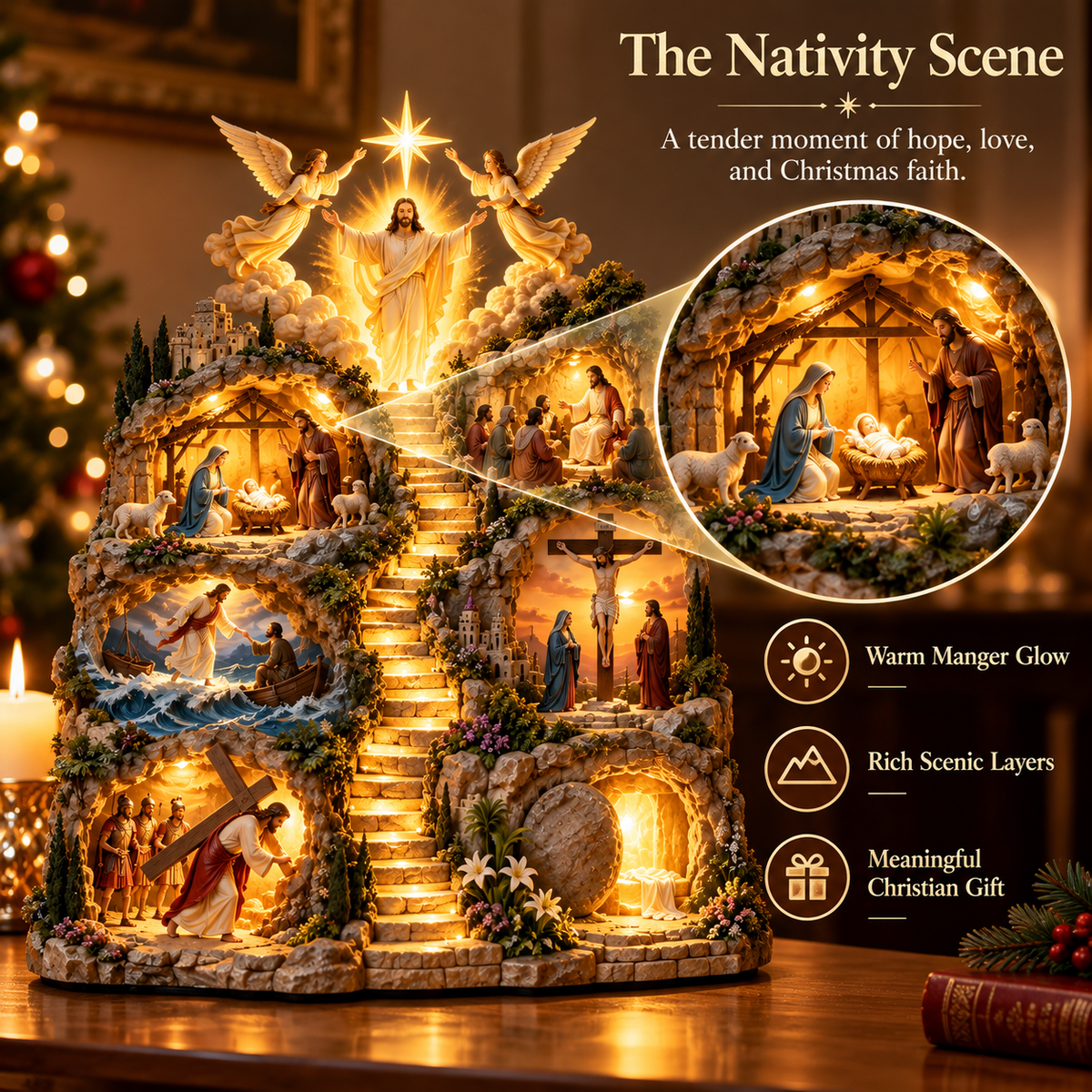 ✝️✨ Journey of Jesus– 3D Lighted Bible Story Sculpture | From His Birth to Resurrection