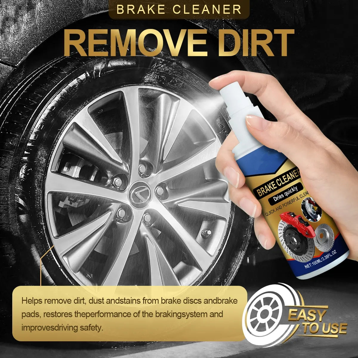Brake Parts Cleaner Brake Spray Non-Corrosive, Oil-Dust-Rust Remover for Disc, Caliper, Spring, Clutch, Rotor
