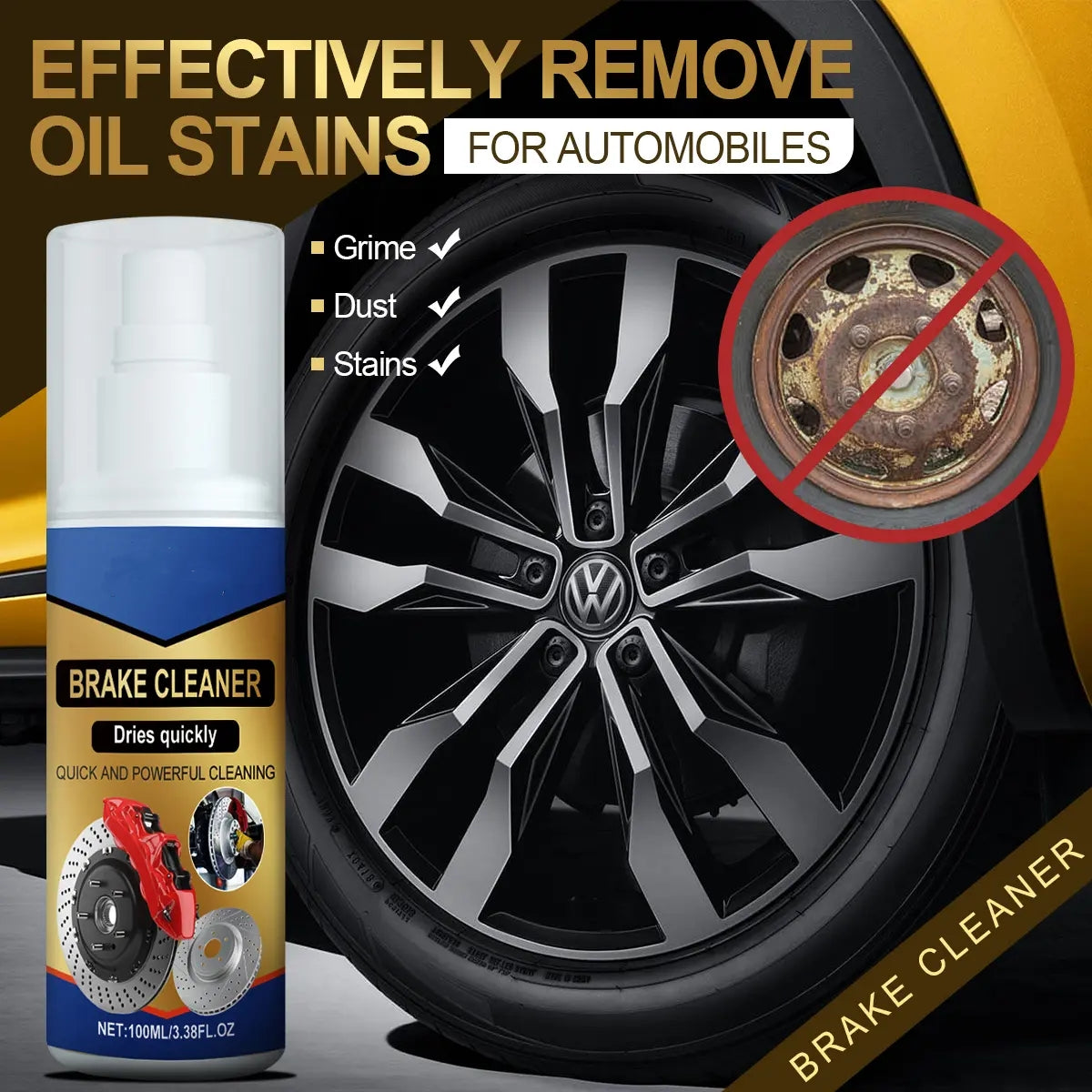 Brake Parts Cleaner Brake Spray Non-Corrosive, Oil-Dust-Rust Remover for Disc, Caliper, Spring, Clutch, Rotor