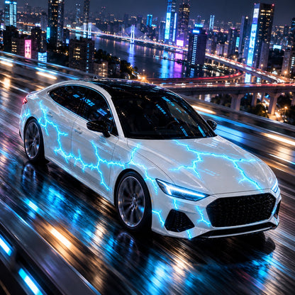 ⚡ Liquid Laser Glow Electric Cyan Car Vinyl Wrap with Crackle Thunder Light Effect 🚗