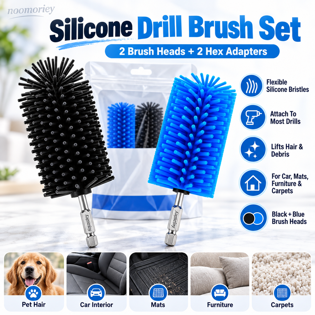 Hedgehog Silicone Pet Hair Drill Brush Set – Drill-Powered Silicone Brushes for Pet Hair, Carpet & Upholstery